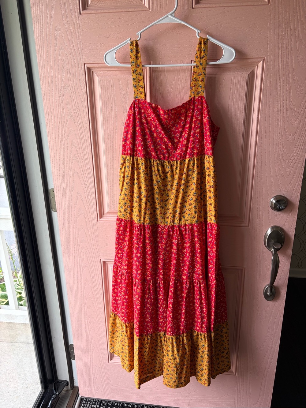 Madewell Red Floral Dress with Mustard Straps